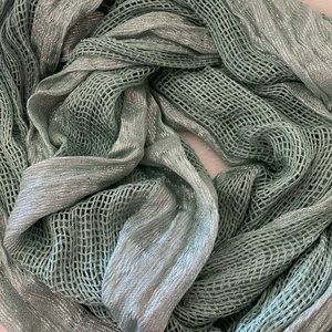 Soft deep mint green infinity scarf with silver metallic highlights, 72”X 28”